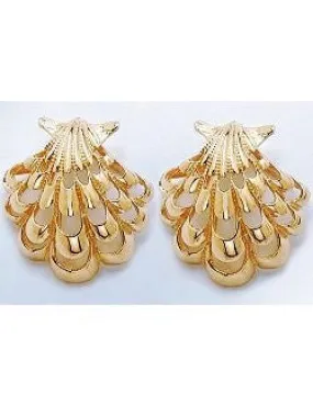 14k Gold Openwork Scallop Shell Earrings