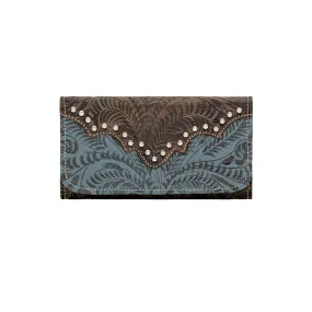 American West Womens Annies Secret Collection Denim Blue Leather Trifold Wallet