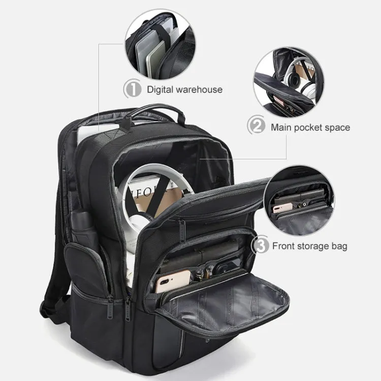 Bange BG-2602 Mens Waterproof Oxford Cloth and Leather Backpack with USB Port, 46x33x19cm - Black