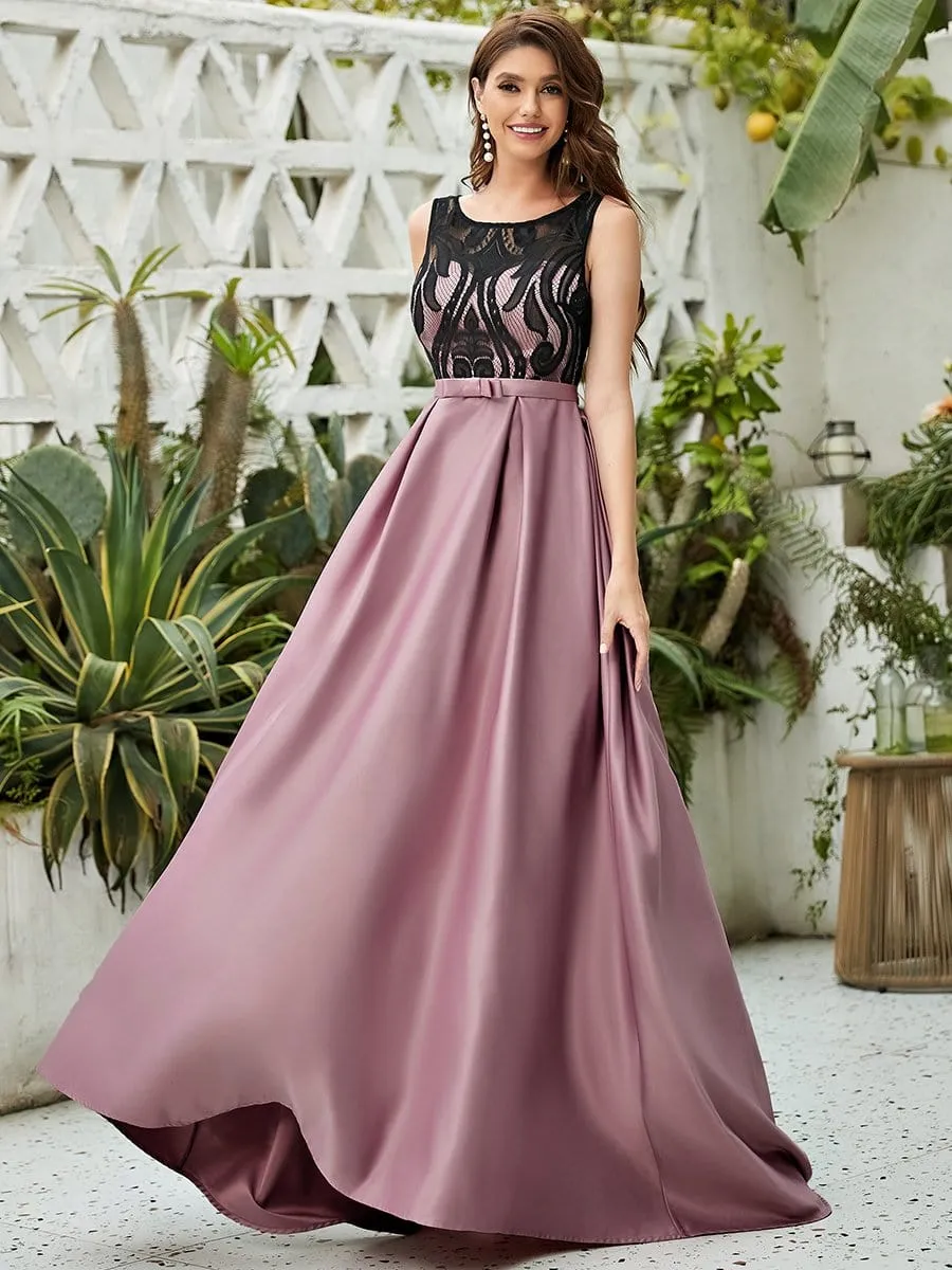 Elegant Floor-Length Sleek Bow Belt Evening Dress