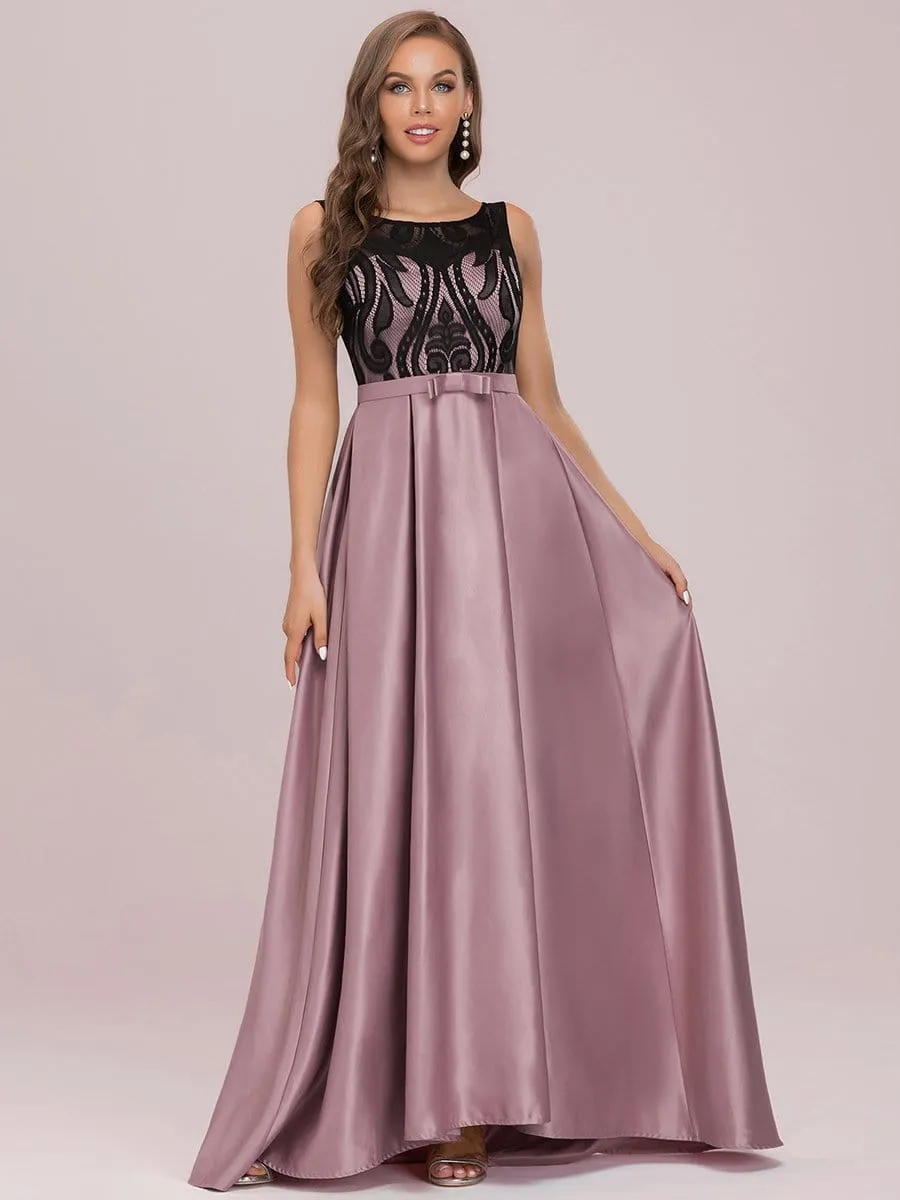 Elegant Floor-Length Sleek Bow Belt Evening Dress