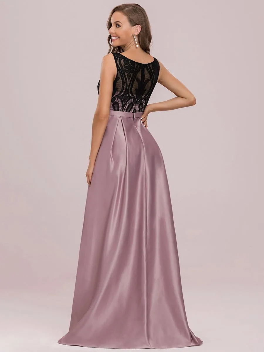 Elegant Floor-Length Sleek Bow Belt Evening Dress