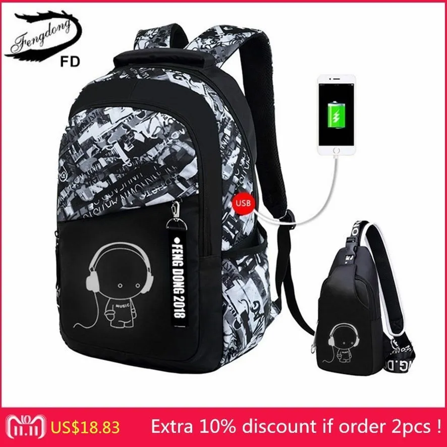 FengDong boys school bags waterproof large backpack