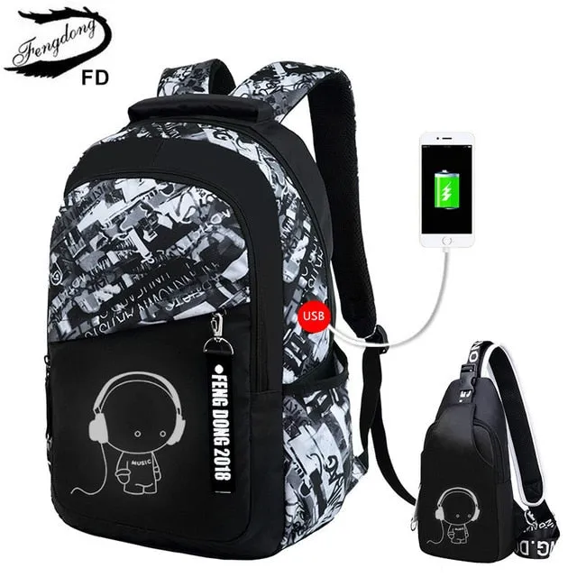 FengDong boys school bags waterproof large backpack