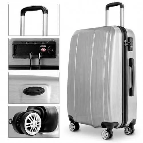 GLOBALWAY 3 PC 20" 24" 28" Luggage Set Suitcase Spinner w/ TSA Lock-Silver