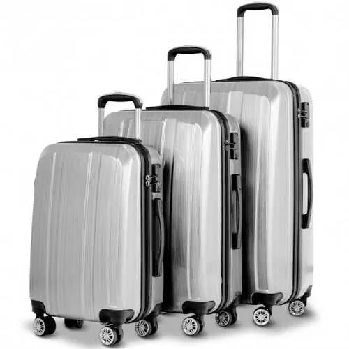 GLOBALWAY 3 PC 20" 24" 28" Luggage Set Suitcase Spinner w/ TSA Lock-Silver