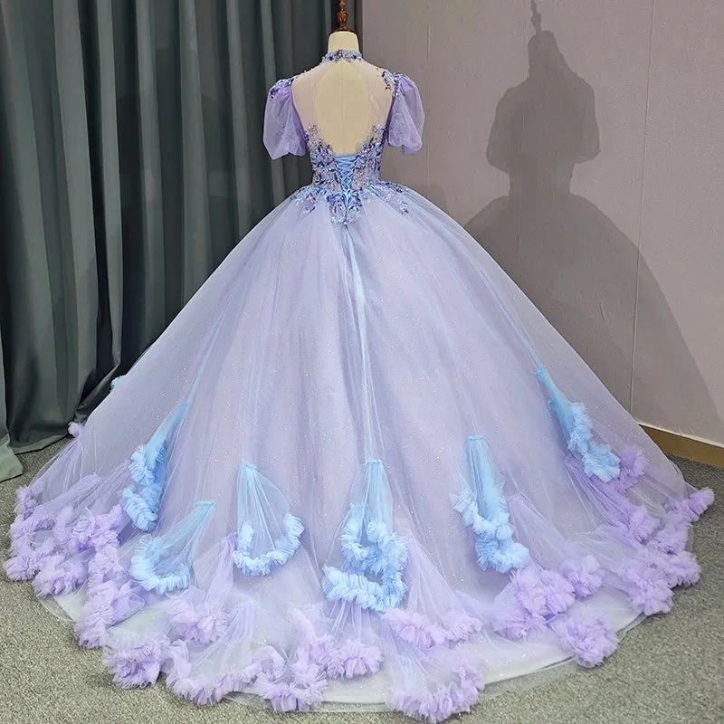 Gorgeous Halter Quinceanera Dresses Open Back Embroidery Prom Dresses Evening Party Dresses