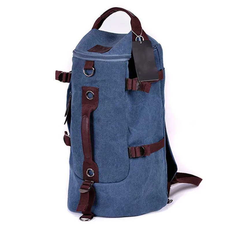 Men Large Capacity Leather Outdoor Travel Backpack Bucket Bag