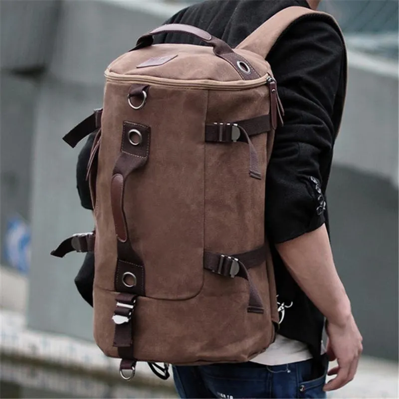 Men Large Capacity Leather Outdoor Travel Backpack Bucket Bag