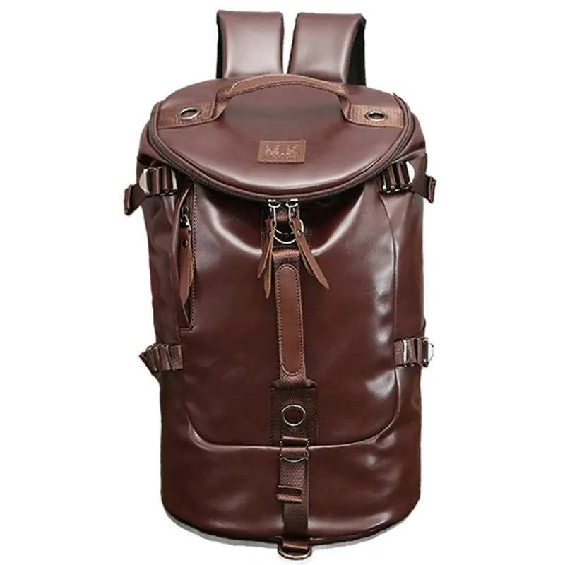 Men Large Capacity Leather Outdoor Travel Backpack Bucket Bag