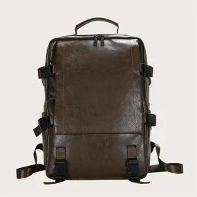 Men's Vintage Leather Buckle Large Capacity Backpack